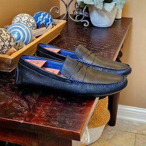Donald Pliner Men's Soft Leather Loafers, Black / Blue Stitching, Sz 13
